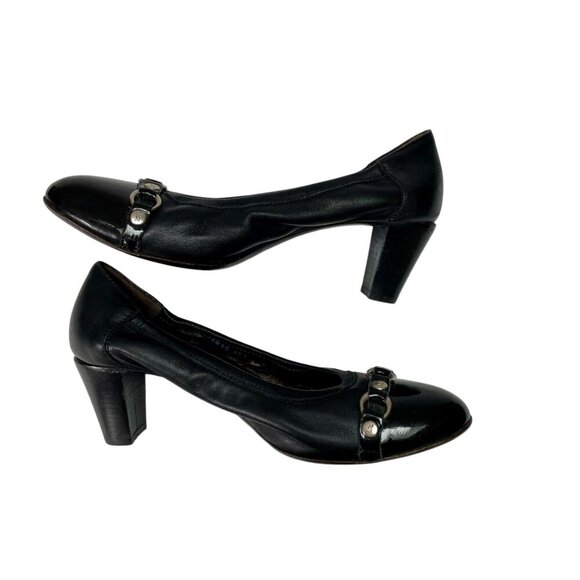 Attilio Giusti Leombruni AGL Black Leather Cap Toe Heels Womens 39 1/2 (9.5) - Picture 6 of 12